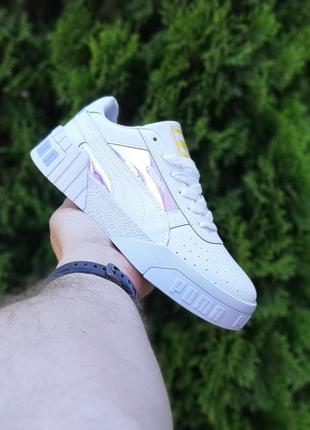 Шикарные женские кроссовки puma cali белые с голографической вставкой6 фото