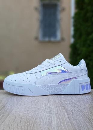 Шикарные женские кроссовки puma cali белые с голографической вставкой8 фото