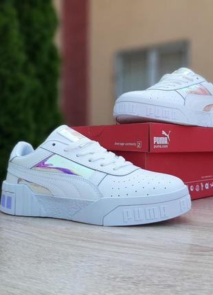 Шикарные женские кроссовки puma cali белые с голографической вставкой5 фото