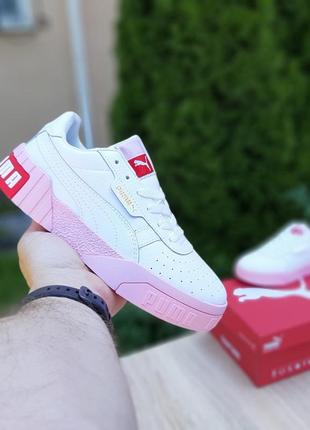 Красивейшие женские кроссовки puma cali белые на розовой подошве5 фото