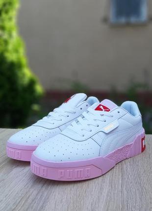 Красивейшие женские кроссовки puma cali белые на розовой подошве10 фото