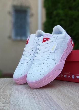 Красивейшие женские кроссовки puma cali белые на розовой подошве2 фото