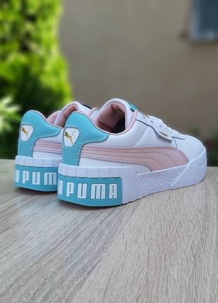 Шикарные нежнейшие женские кроссовки puma cali белые с розовым и голубым3 фото