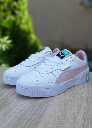 Шикарные нежнейшие женские кроссовки puma cali белые с розовым и голубым9 фото