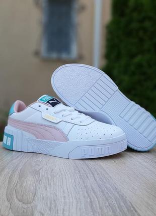 Шикарные нежнейшие женские кроссовки puma cali белые с розовым и голубым4 фото