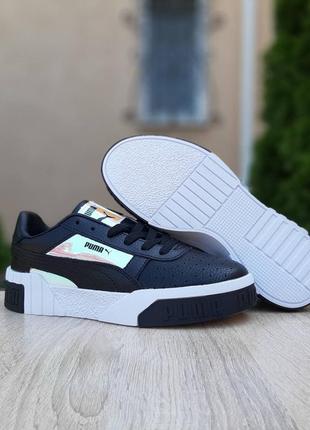 Крутейшие женские кроссовки puma cali чёрные с голографической вставкой6 фото