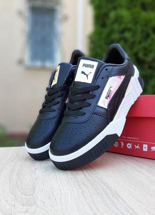 Крутейшие женские кроссовки puma cali чёрные с голографической вставкой4 фото