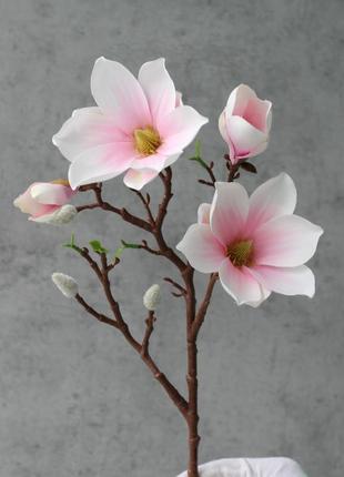 Искусственная ветвь магнолии, цвет розовый, 60 см. цветы премиум-класса, для интерьера, декора, фотозоны