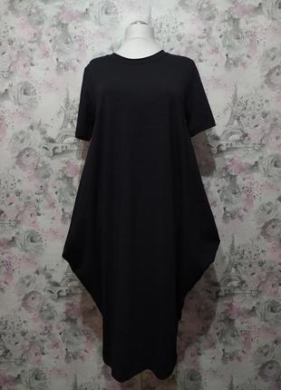 Платье с поясом женское бохо летнее трикотажное повседневное черный 44