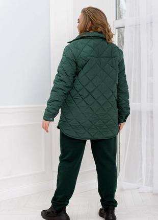 Куртка - сорочка жіноча зелена (хакі) коротка стьобана3 фото