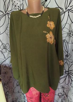 Натуральная свободная блуза с цветочным принтом,широкие рукава2 фото