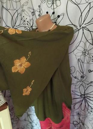 Натуральная свободная блуза с цветочным принтом,широкие рукава5 фото
