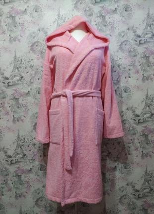 Халат женский с капюшоном махровый натуральный розовый (05263)