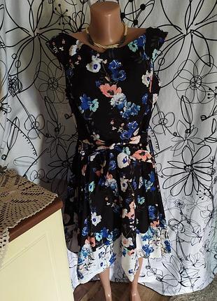 Яркое платье миди в цветочный принт 100%коттон
