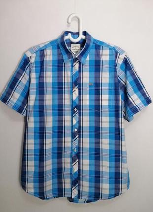 Рубашка tom tailor мужская с коротким рукавом летняя хлопковая синяя в клетку m1 фото