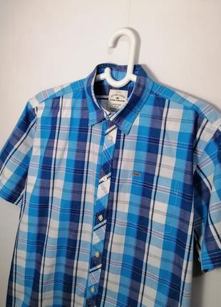 Рубашка tom tailor мужская с коротким рукавом летняя хлопковая синяя в клетку m2 фото