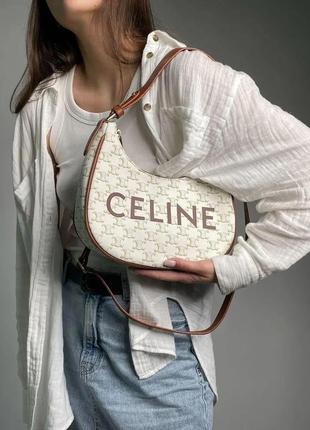 Сумка женская бежевая beige celine ava bag in triomphe canvas and calfskin tan селин багет люкс2 фото