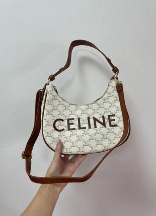 Сумка женская бежевая beige celine ava bag in triomphe canvas and calfskin tan селин багет люкс5 фото