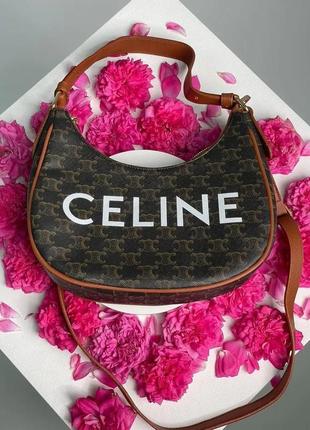 Сумка женская коричневая celine ava bag in triomphe canvas and calfskin tan селин багет люкс