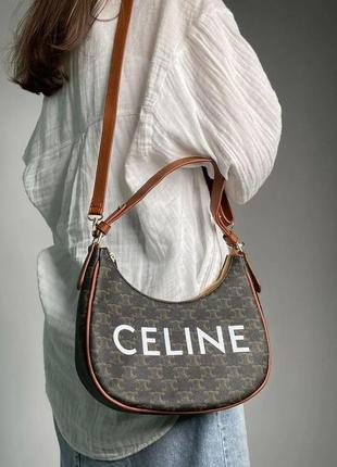 Сумка женская коричневая celine ava bag in triomphe canvas and calfskin tan селин багет люкс