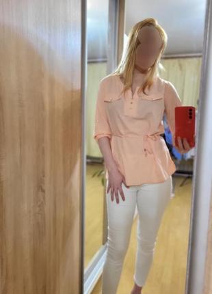 Топ шифон блузка з поясом рубашка сорочка легкий топ рожева кофта пудрова сорочка рубашка