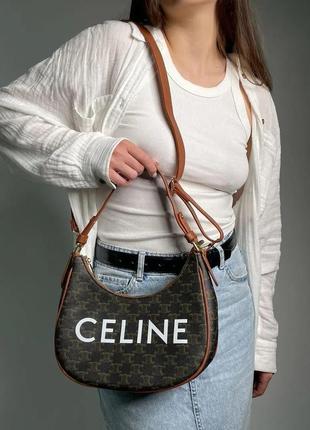 Сумка жіноча коричнева celine ava bag in triomphe canvas and calfskin tan селін багет люкс