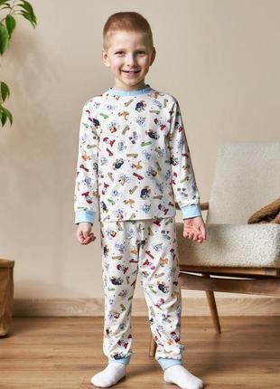 Детская пижама на мальчика смурфики с длинным рукавом, размеры 98-1227 фото