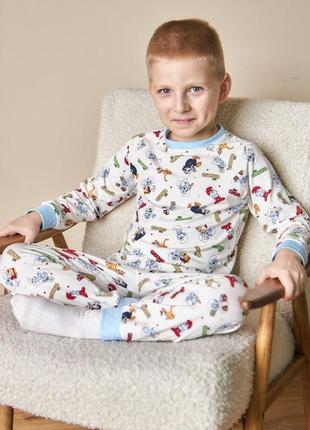Детская пижама на мальчика смурфики с длинным рукавом, размеры 98-1222 фото