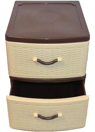 Комод пластиковий універсальний efe plastics ротанг на 2 ящика 48х46х38 см бежево-коричневого кольору для організації дому4 фото