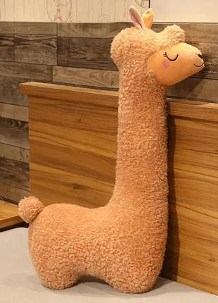 М'яка плюшева іграшка альпака коричнева 70 см, подушка-іграшка, антистрес