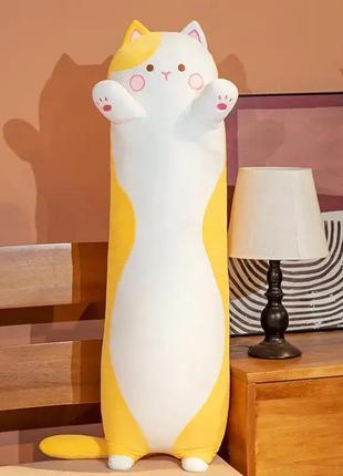 М'яка іграшка подушка-обнімашка, антистрес, довгий жовтий кіт батон, 110 см3 фото