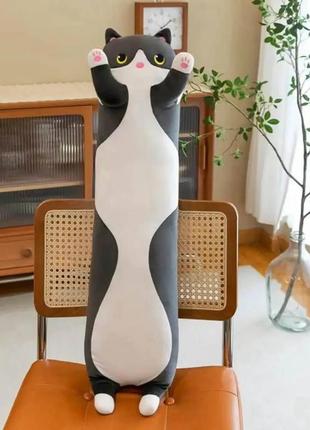 М'яка іграшка подушка-обнімашка, антистрес, довгий чорний кіт батон, 70 см2 фото