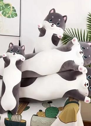 М'яка іграшка подушка-обнімашка, антистрес, довгий темно-сірий кіт батон, 90 см