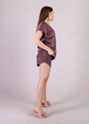 Пижама женская велюровая шорты футболка однотонная розовый р.46-543 фото