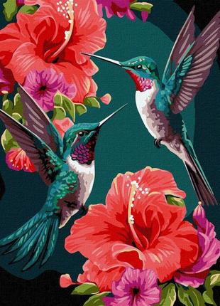 Картина по номерам "изумрудные колибри с красками металлик" kho6581 40х50 см