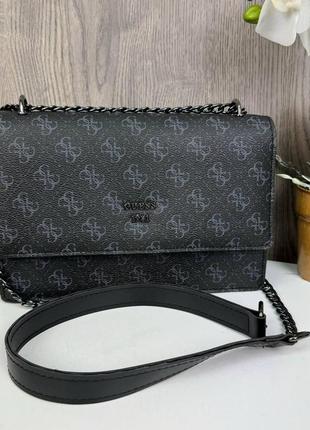 Качественная женская мини сумочка клатч на цепочке стиль guess черная сумка на плечо r_899