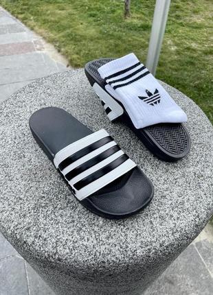 Тапки від adidas (black & white)7 фото