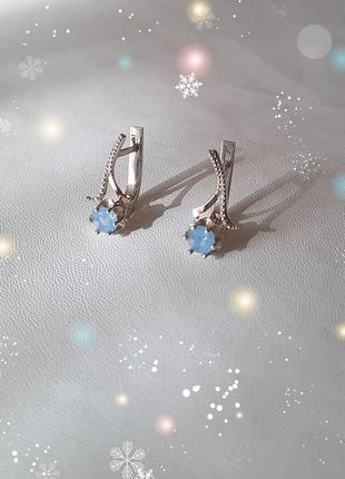 🛍 сережки срібло золото опал блакитний
