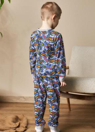 Качественная детская пижама для мальчика тачки с длинным рукавом, размеры 98-1226 фото
