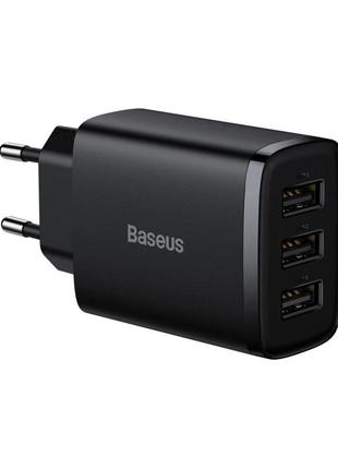 Мережевий зарядний пристрій baseus compact  charger 3u 17w eu black