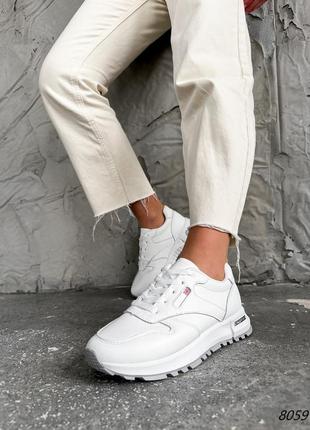 Белые натуральные кожаные классические кроссовки на толстой подошве кожа3 фото