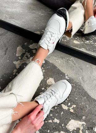 Белые натуральные кожаные классические кроссовки на толстой подошве кожа8 фото