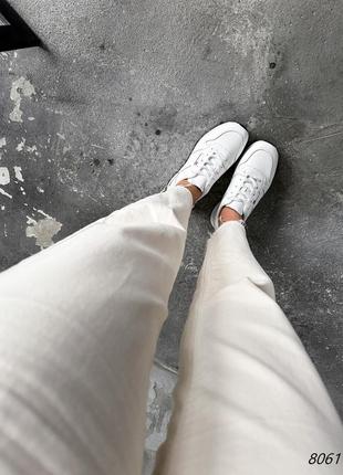 Белые натуральные кожаные классические кроссовки на толстой подошве кожа7 фото
