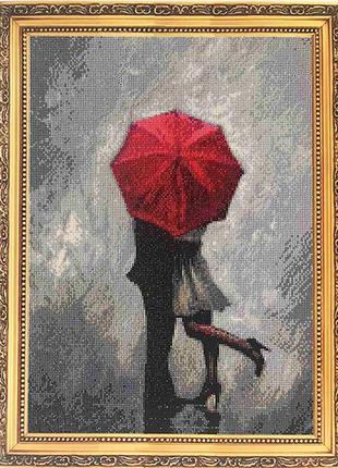 Алмазна мозаїка вишивка закохані під дощем солодка пара парасольки на підрамнику повна 5d 65х50 см