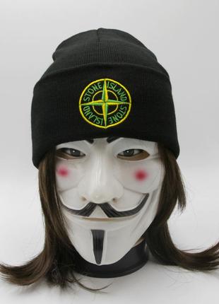 Шапка stone island кольорова вишивка чорна жіноча/чоловіча трендова, спортивна модна демісезонна шапка3 фото