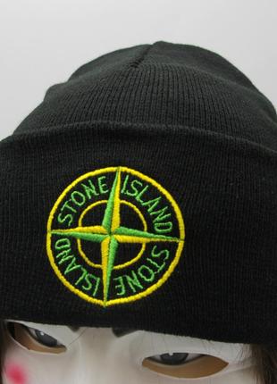 Шапка stone island кольорова вишивка чорна жіноча/чоловіча трендова, спортивна модна демісезонна шапка