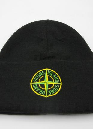 Шапка stone island кольорова вишивка чорна жіноча/чоловіча трендова, спортивна модна демісезонна шапка5 фото