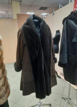 Кашемировое пальто отделка натуральным мехом норки2 фото