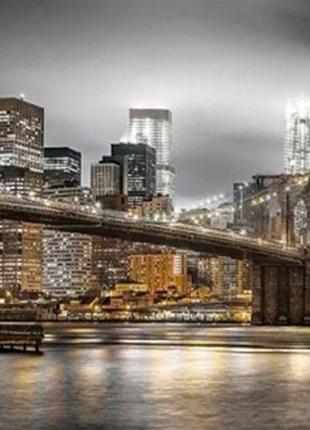 Алмазная мозаика вышивка огни большого города ночной город бруклинский мост на подрамнике 5d 40х50 см