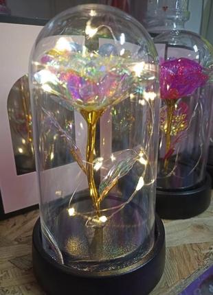 Роянда у скляній прозорій колбі квітка з led підсвічуванням2 фото